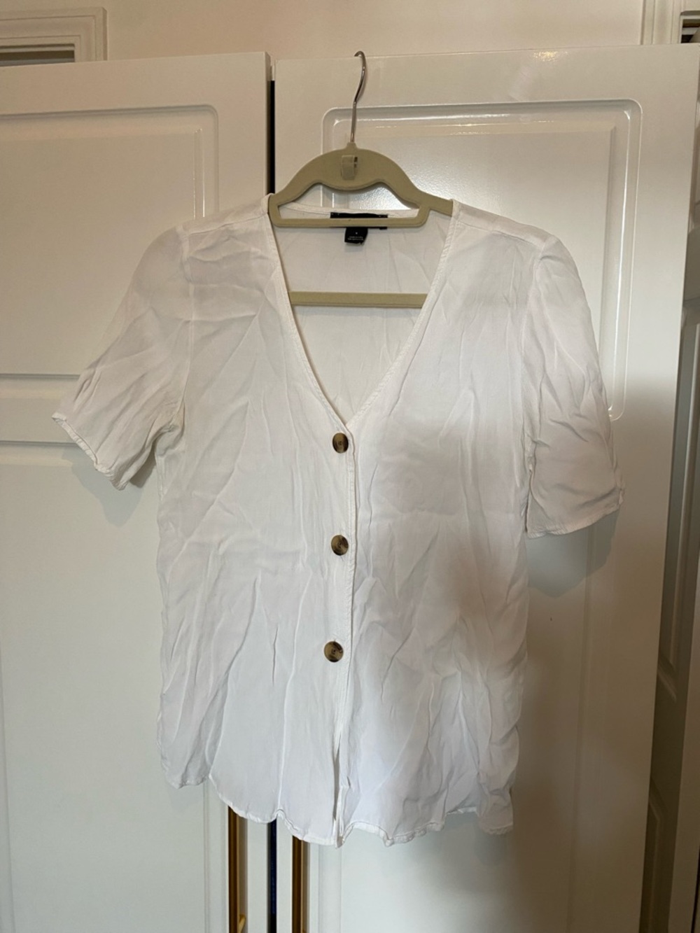 Something Navy White V-Neck Button Front Blouse